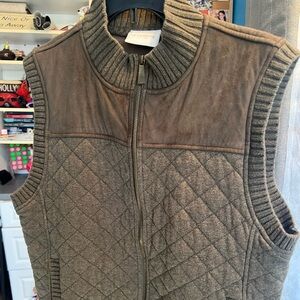 Liz Claiborne Forrest green faux suede knit zip up vest sz xl